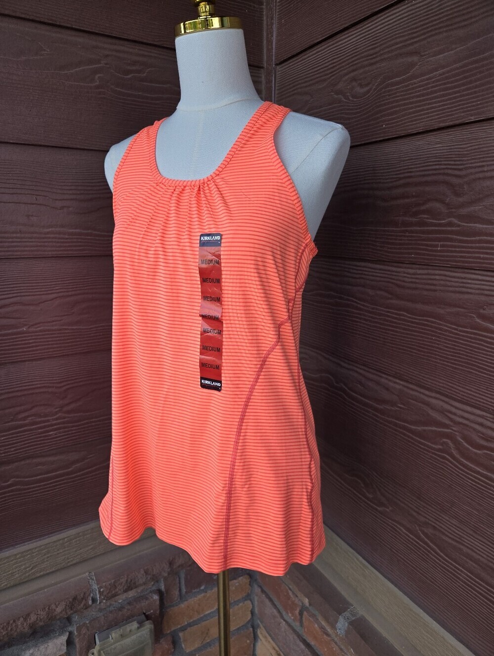 NWT Kirkland Signature Coral Stripe Performance Tank Top Women's Size Medium